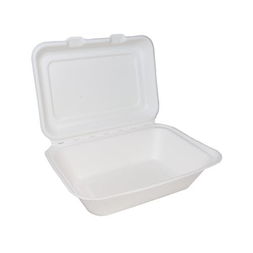 Bagasse Moulded Fibre Clamshell Hinged Meal Boxes - 7" x 5" (Box 100 or 500)
