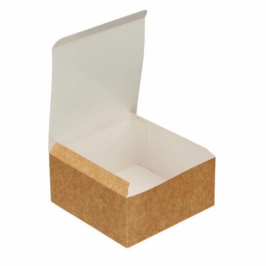 Square Kraft Disposable Clamshell Food / Burger Box - (100 or 500 pack)